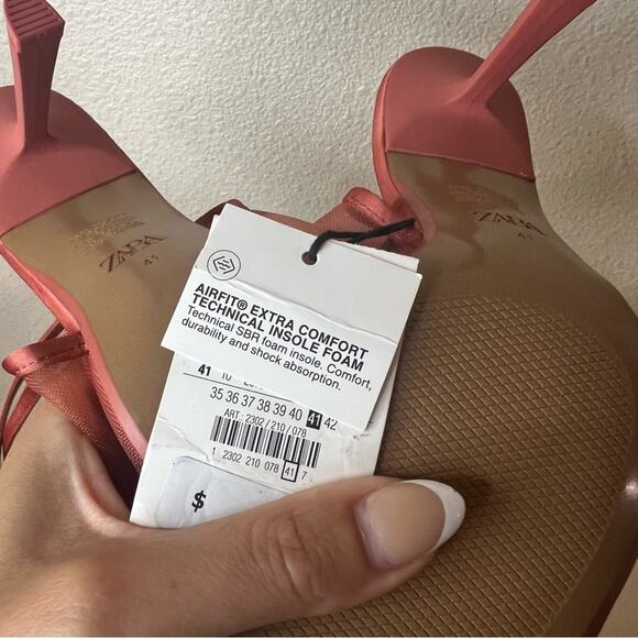 Zara coral red mesh strappy pointed heels NEW 41/10 - Picture 11 of 12